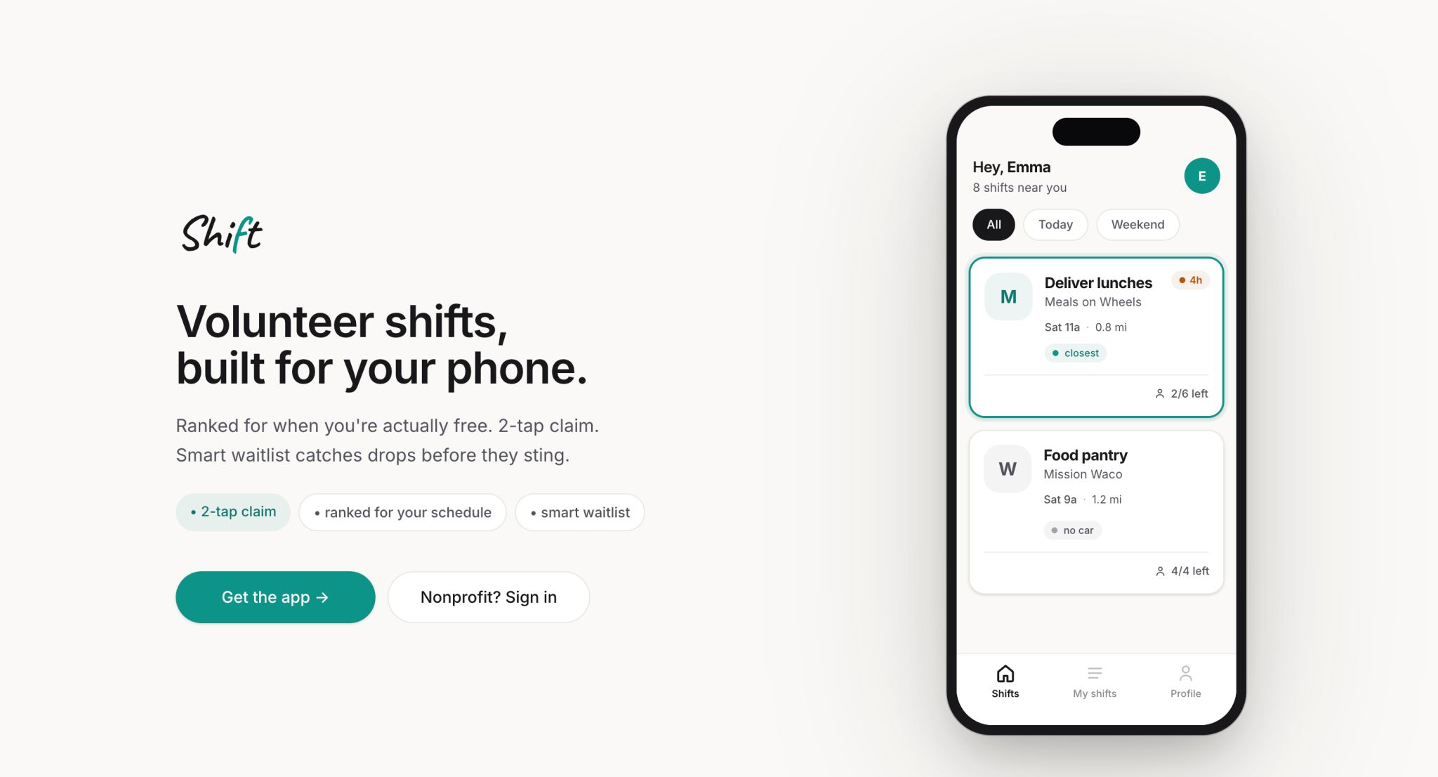Shift — Volunteer Marketplace (WACODE Hackathon)